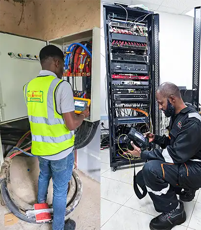 Innovative solutions technician carrying testing