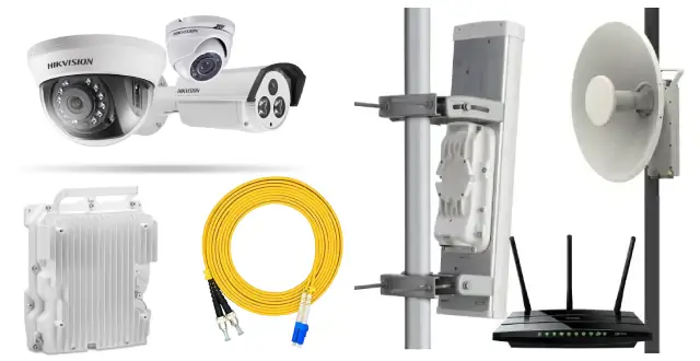 ICT solutions. A collection of microwave communication and video surveillance cameras