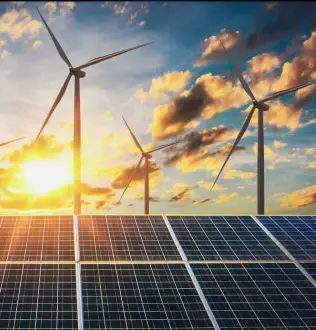 An illustration of renewable energy sources i.e. wind power and solar power