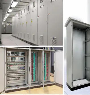 An illustration of a power room, inside an electrical control panel and an empty electrical enclosure