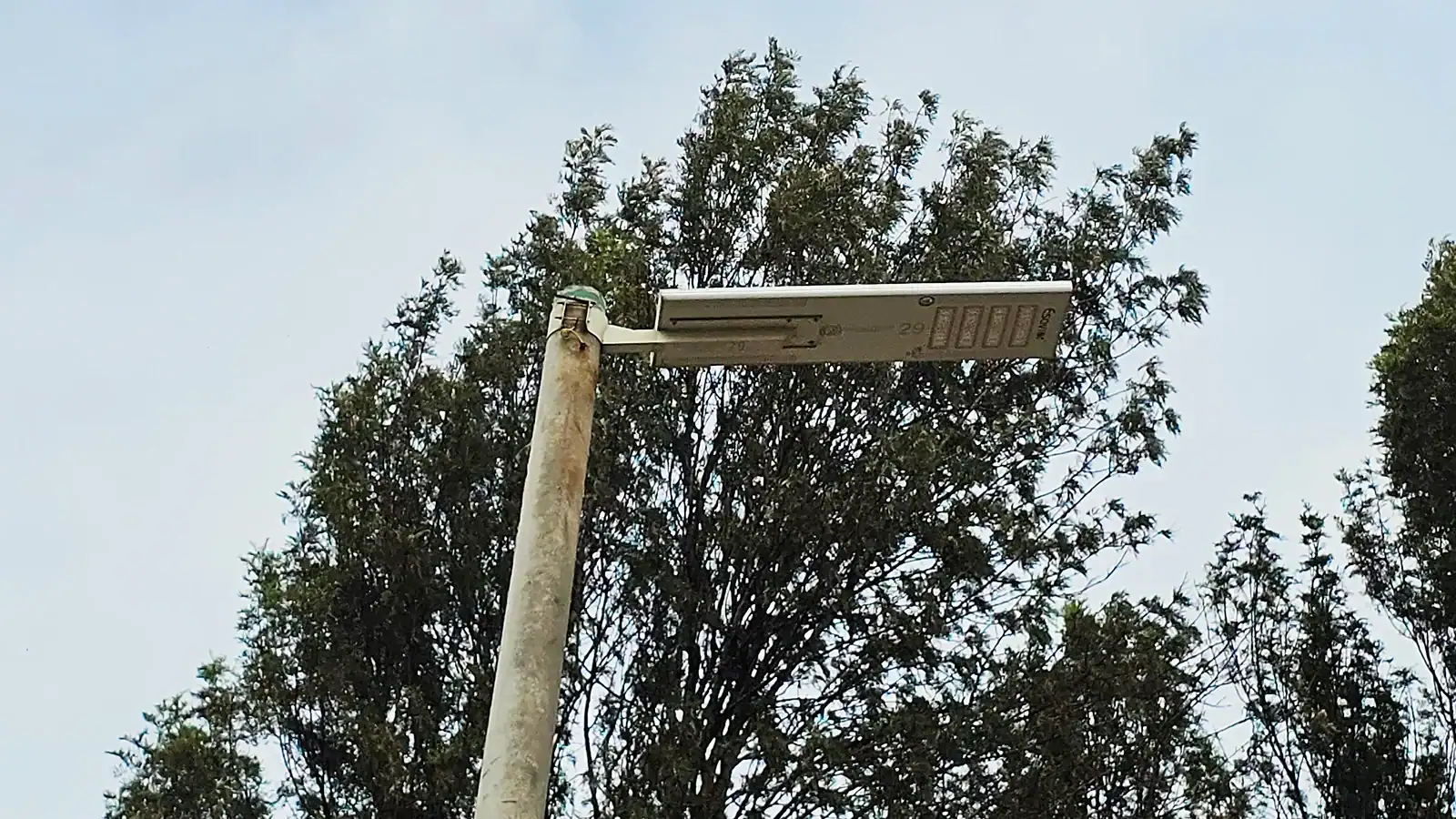 All-in-one solar street light mounted on a pole for energy-efficient outdoor lighting