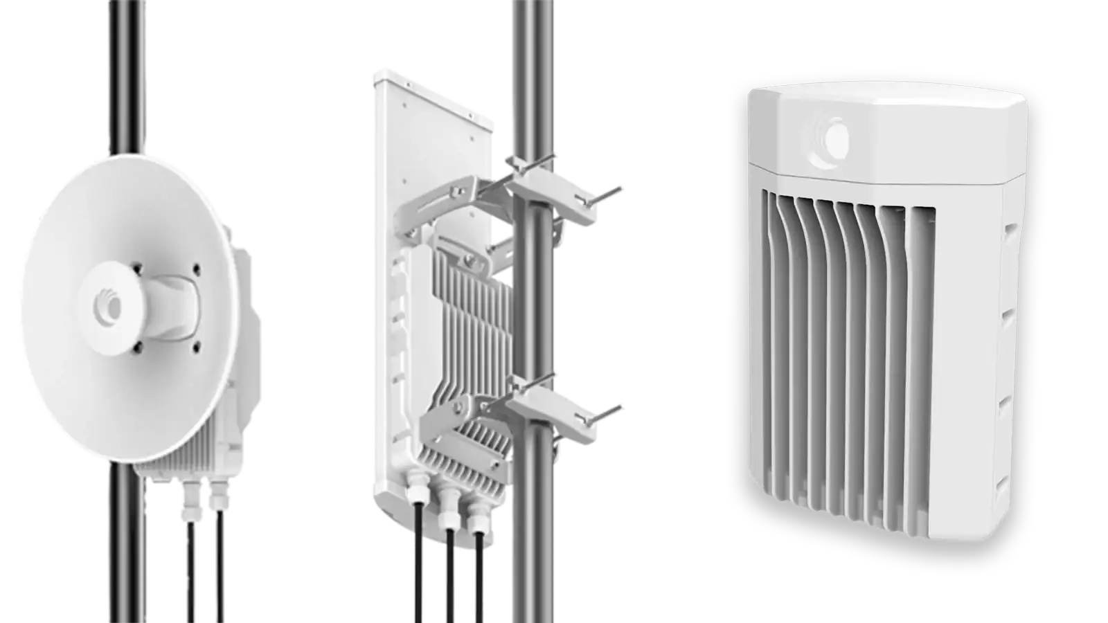 Fixed wireless access equipment including point-to-point and point-to-multipoint radios for broadband connectivity and network backhaul.