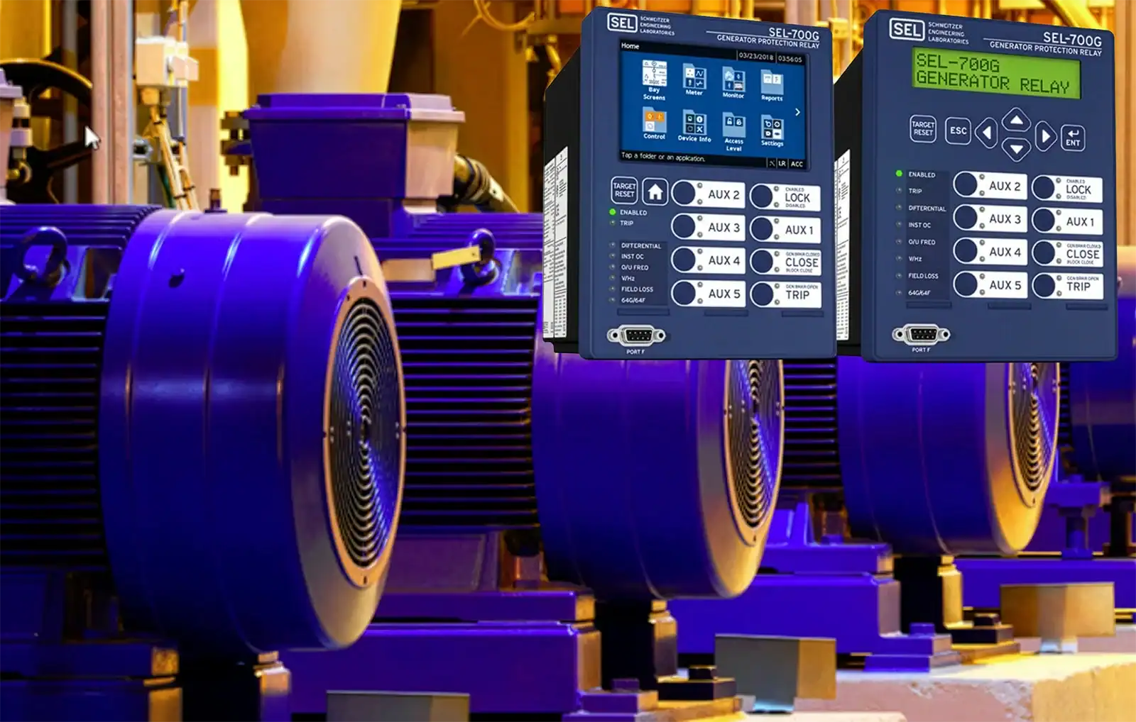 Generator protection control system used for fault detection, synchronization and protection of synchronous generators in power systems.