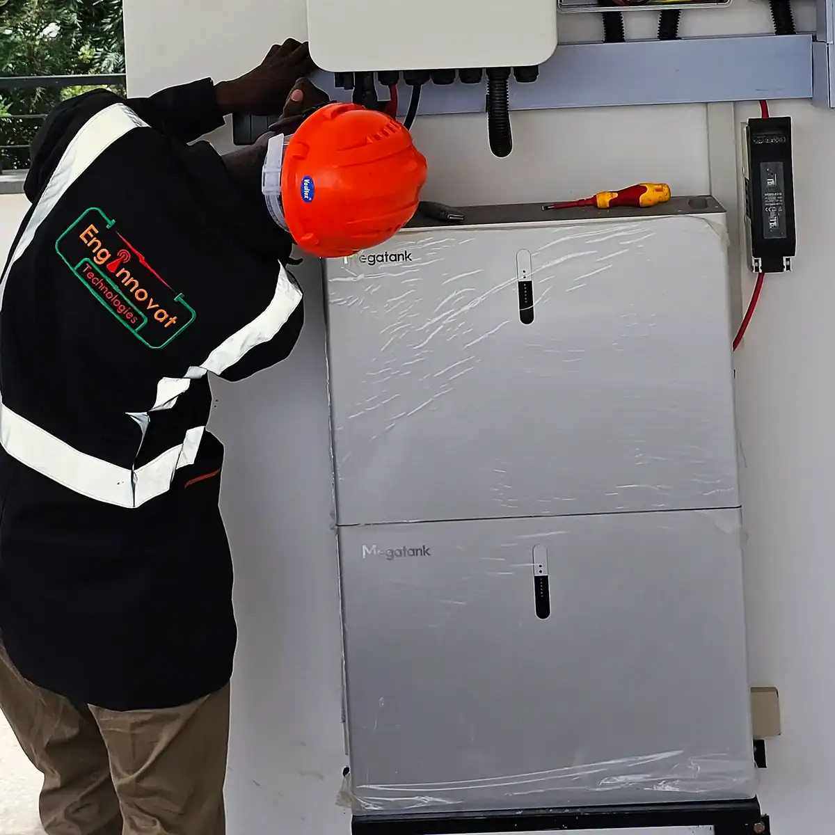 Residential battery energy storage system installation with lithium battery units for solar backup