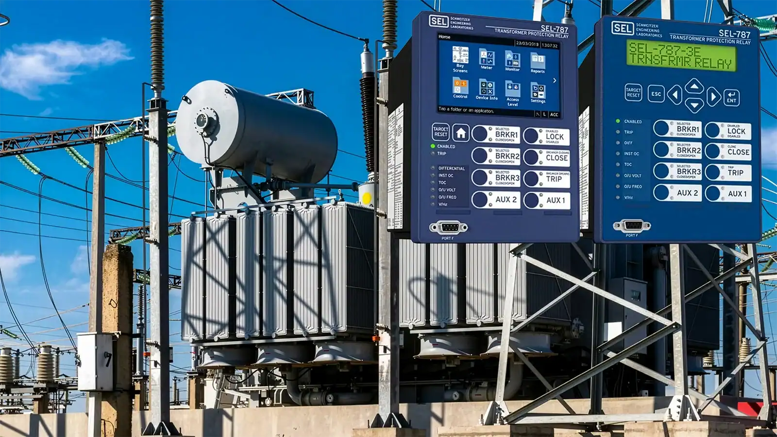 Transformer protection system using differential protection for fault detection, overload protection and monitoring in electrical power systems.